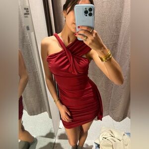 Zara One-Shoulder Dress in Deep Red